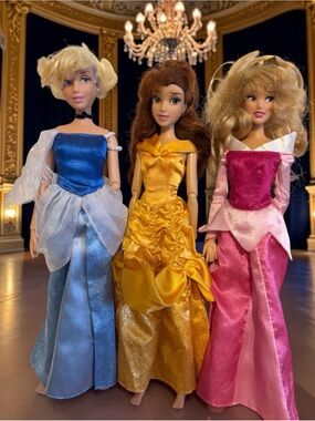Disney Princess Aurora / Cinderella/ Belle Dolls Dress Jointed ArmsTHREE Dolls